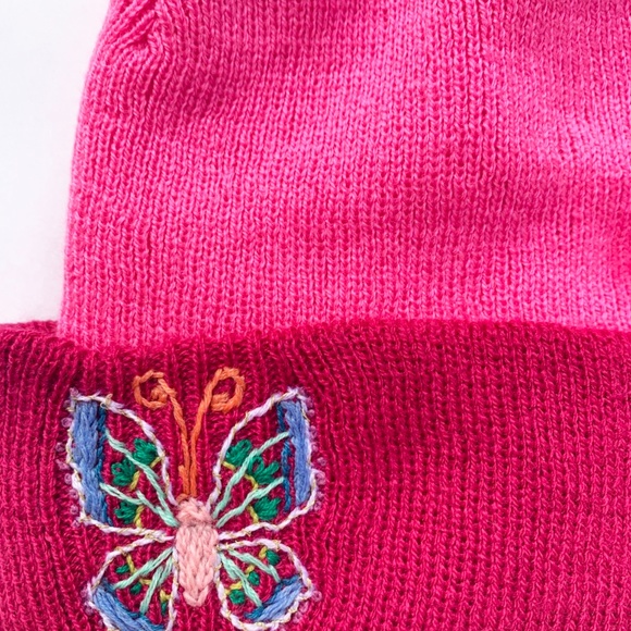 Pink Butterfly Hand Embroidered Kids Winter Hat Beanie - Picture 2 of 3